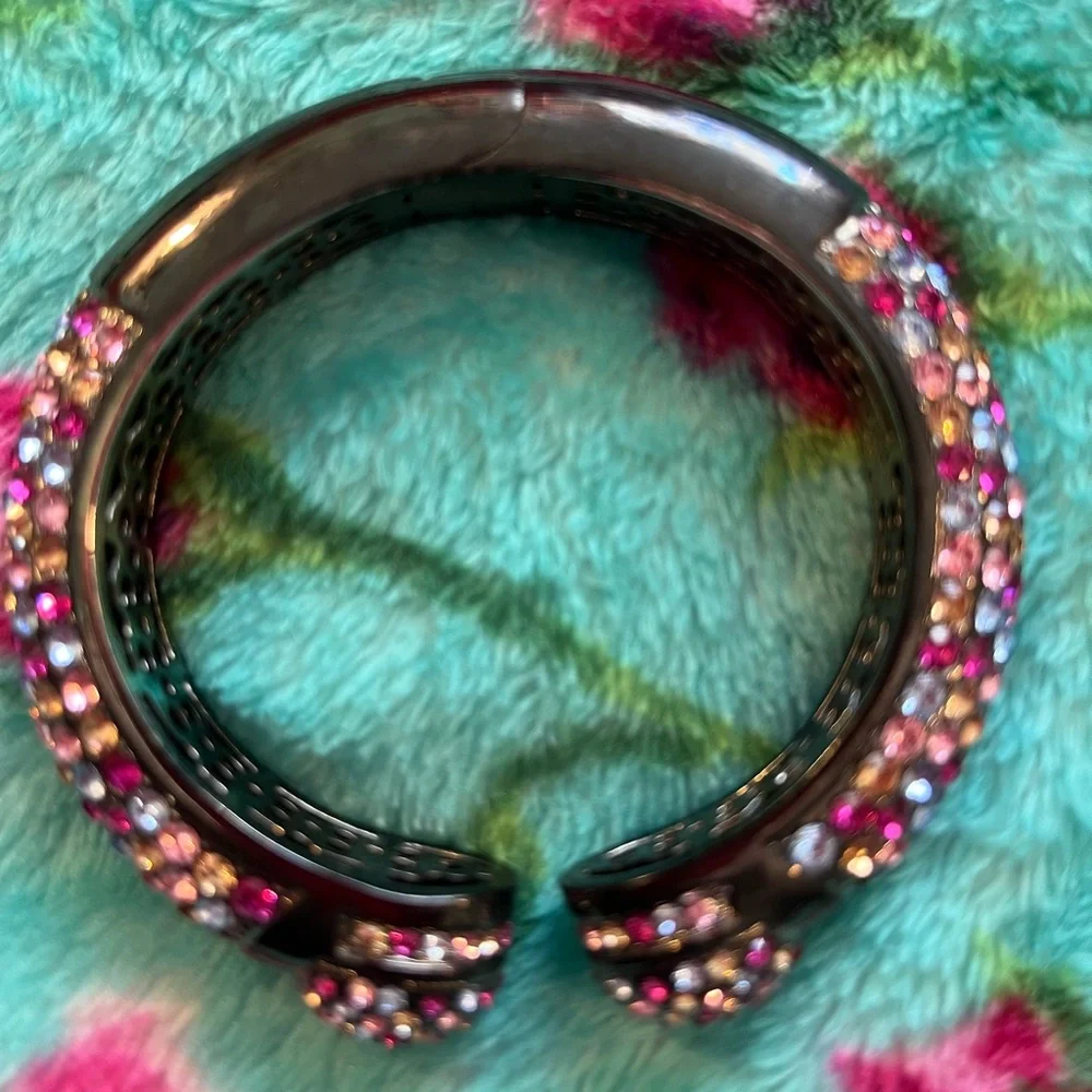 HSN Joan Boyce Hematite Tone "Kissable" Pave Multi Crystal Cuff Bracelet - Picture 3 of 6